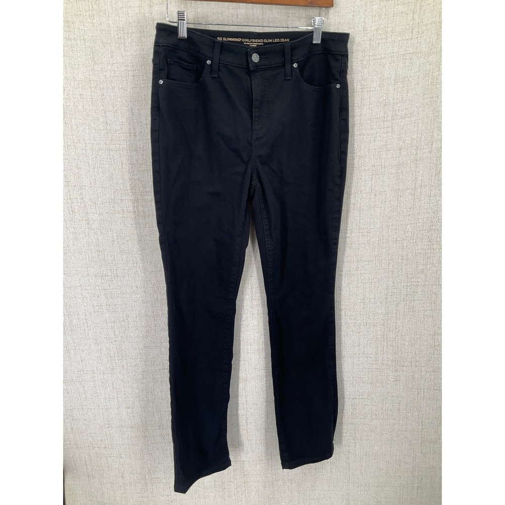 Chico's So Slimming Girlfriend Jeans Women M Black Cotton Slim Leg Classic Luxe